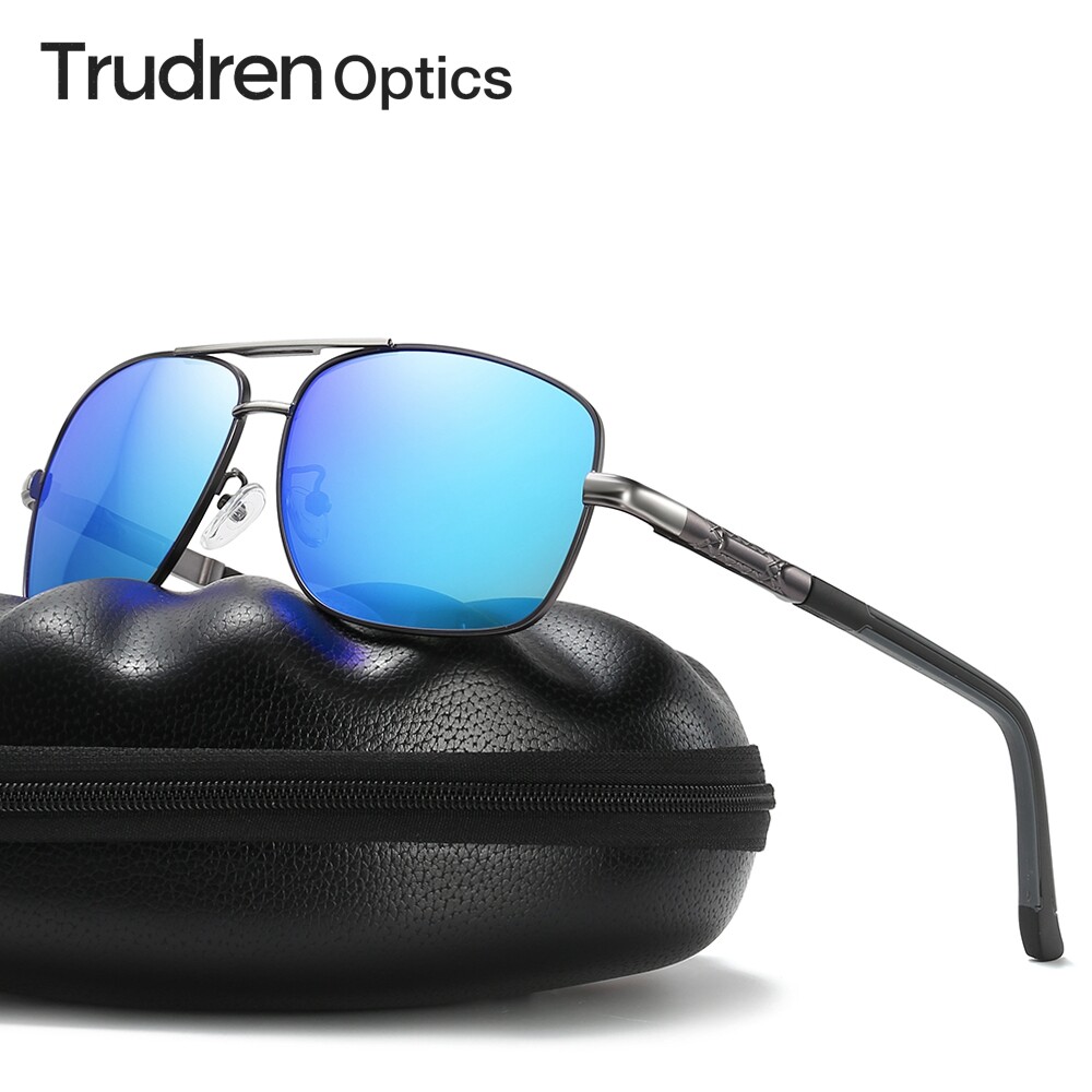 Trudren Mens Rectangular Metal Driving Sunglasses With Anti-glare Polarized Lens