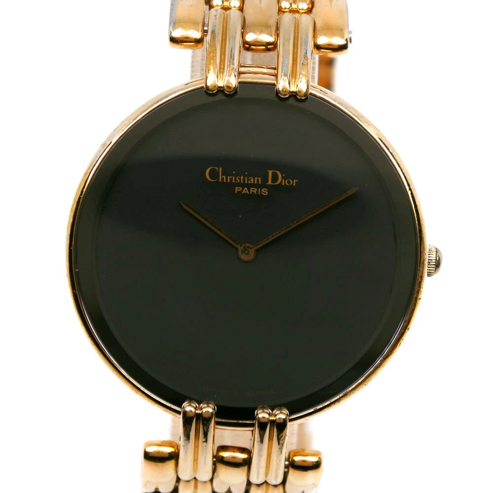 Montres Dior Bagira 47 154 2 cadran noir plaqué or quartz affichage analogique homme