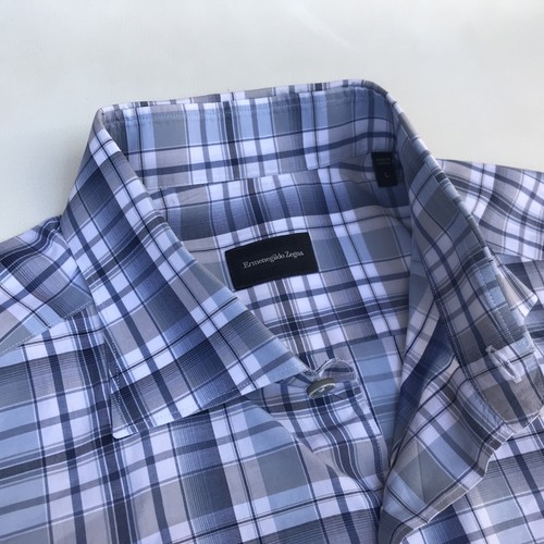 ERMENEGILDO ZEGNA Herren Button Front L/S Sport Hemd blau grau kariert Large lesen - Bild 2 von 11