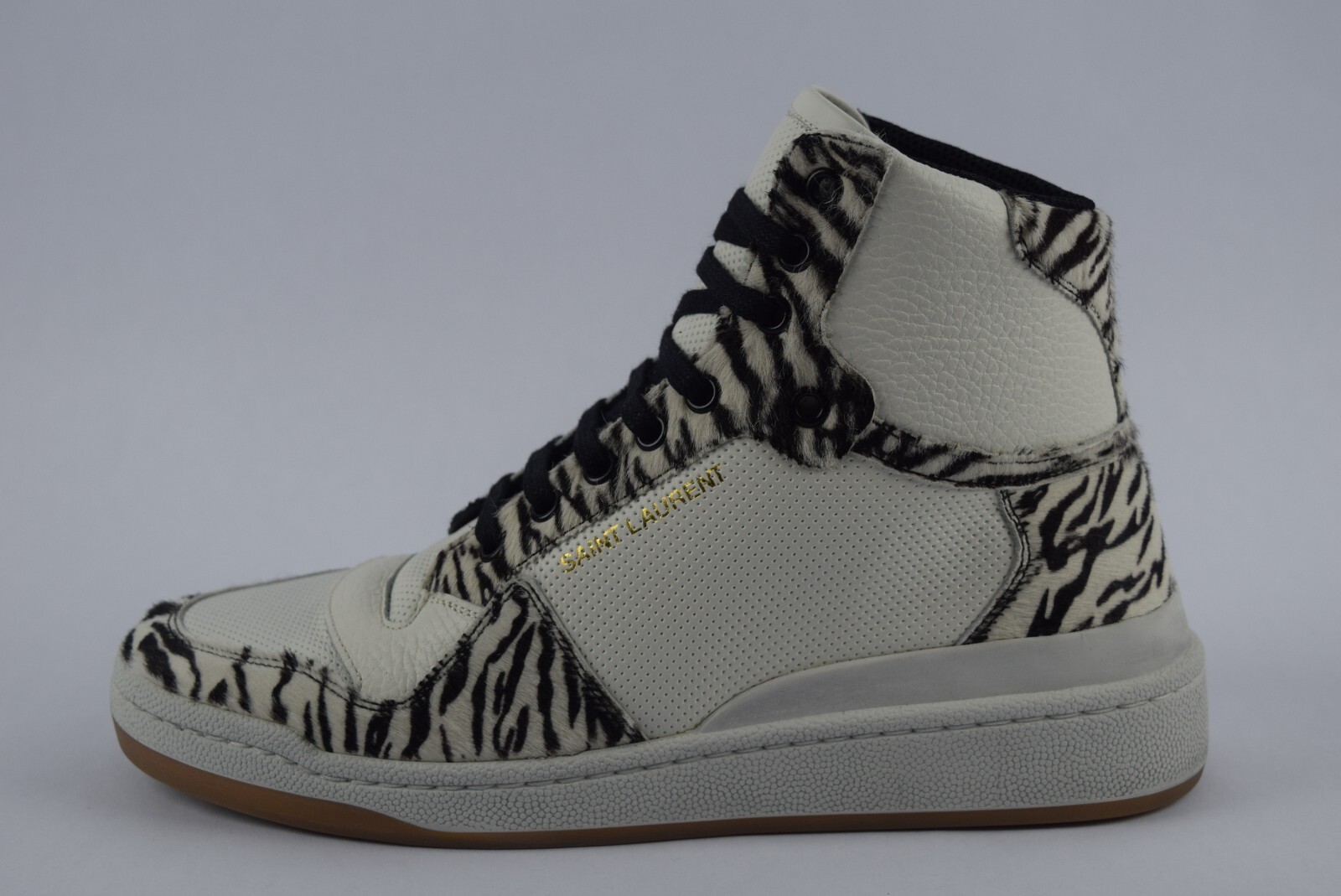 Sneakers uomo nuove con scatola YSL Saint Laurent SL24 Mid Top pony ziger pelle 40 5 bianche