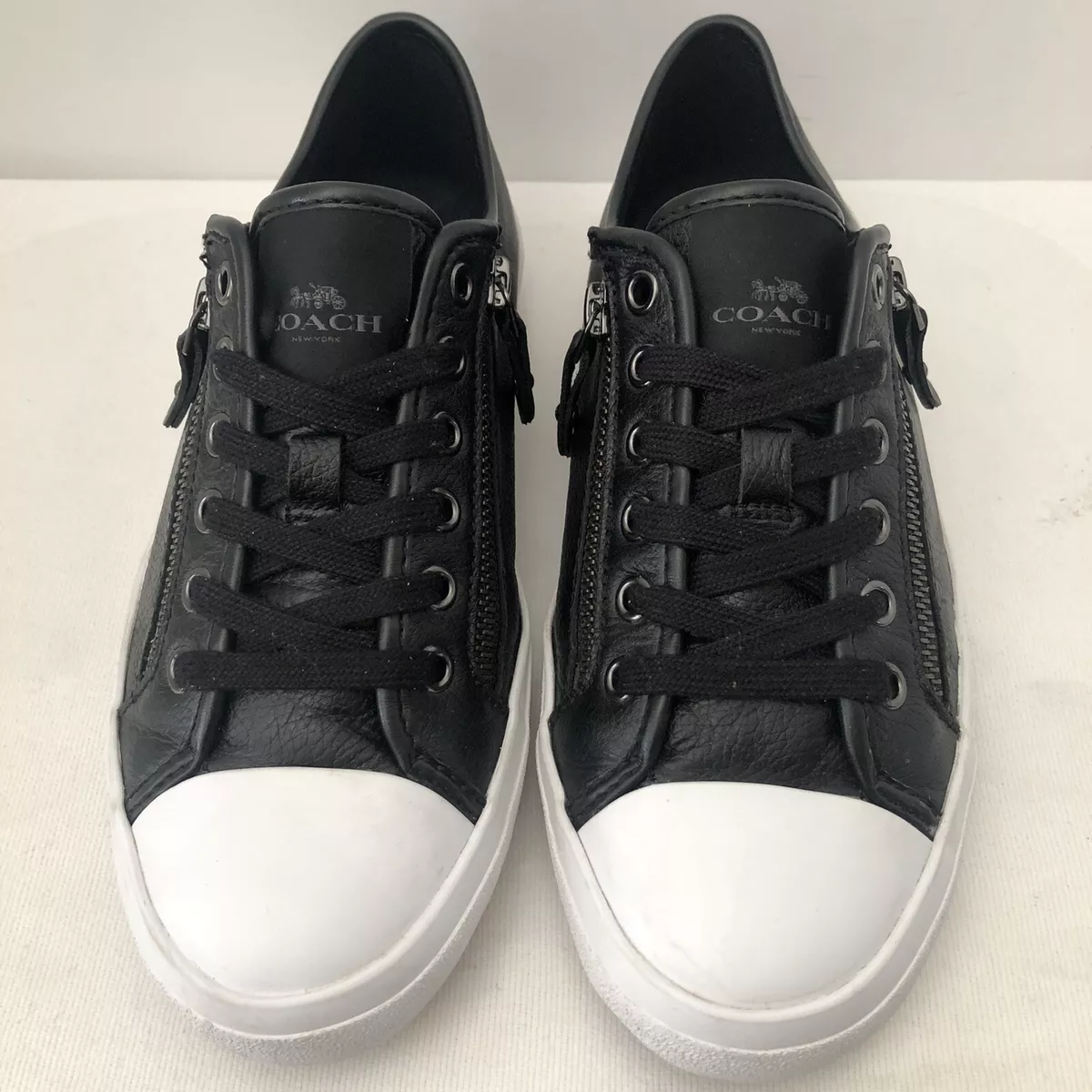 Coach Empire Zipper Black Leather Low Top Sneakers Size 8B eBay