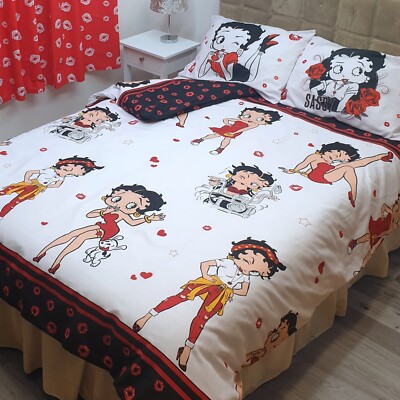 BETTY BOOP ERAS BETTBEZUG SET KISS LIP ROT SCHWARZ BIKER KLASSISCH RETRO PUDGY DOG