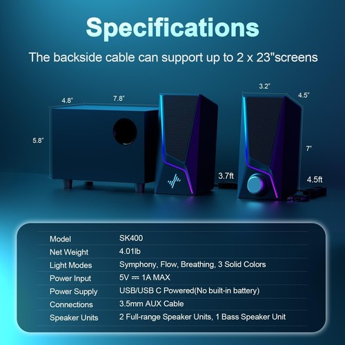 Elevate Your Sound with 28W 2.1 Speakers & Subwoofer - USB Powered with Lighting - Picture 8 of 8