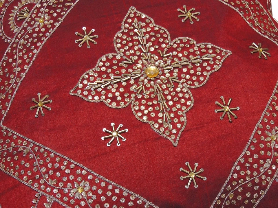 Funda de almohada decorativa borgoña con cuentas hecha a mano piso salón euro cojín 26" Foto 2 de 3