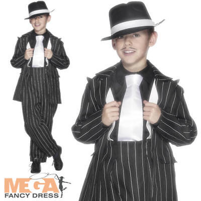Niños Chicos Gangster Mafia Capone Zoot Pinstripe Suit 1920s Fancy Dress Costume