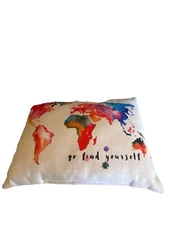 Go Find Yourself World Map Watercolor Burlap Decorator Throw Pillow