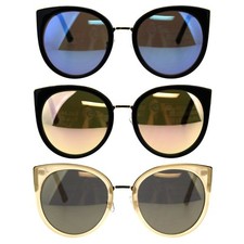 Womens Retro Goth Double Rim Round Cat Eye Mod Sunglasses