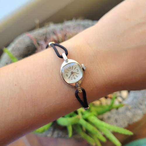 Vintage 10K RGP Hamilton Silver & Black Womens Womans Dainty Cord Watch - Picture 10 of 15