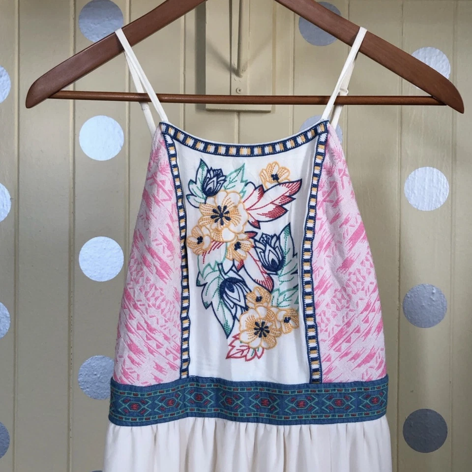 Maxi Vestido Flying Tomate Bordado Floral Mixto Media Talla S Usado en Excelente Condición Boho Foto 2 de 4