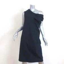 Jil Sander Asymmetric Off the Shoulder Dress Navy Stretch Jersey Size 44