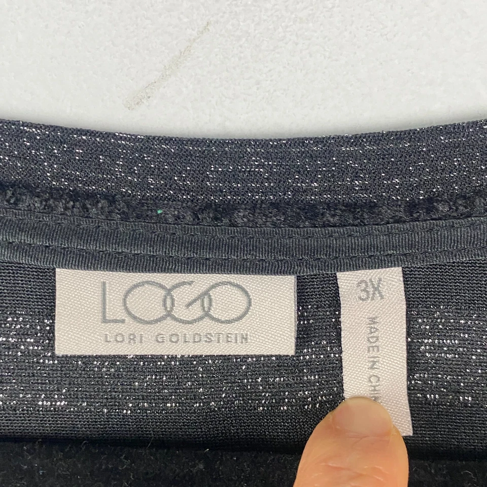 Lori Goldstein 标志黑色天鹅绒金属条纹高低下摆束腰外衣,尺寸 3X — 第 4/4 张图片