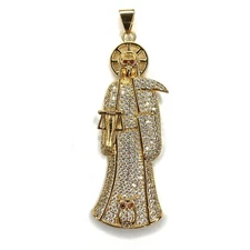 18K Gold Plated Holy Death Pendant Oro Laminado Santa Muerte Dije Medalla 3”
