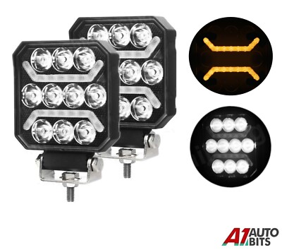 4 inch LED Arbeits Licht Stange 2x Spot Quadratisch Dach Vorne Bernstein Fog 12V