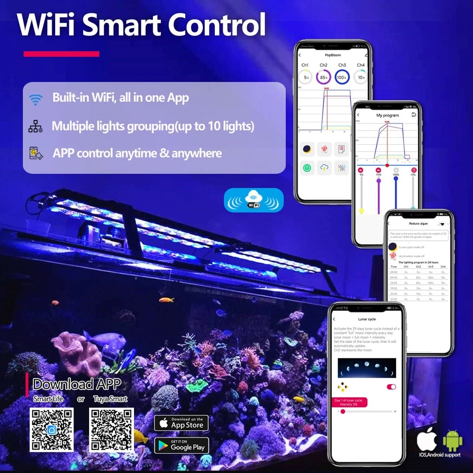 PopBloom H54 WiFi Aquarium Marine Led Light with Arm Kit for 24" 60cm Coral Tank - Image 2 of 4