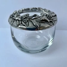 Vtg Blown Glass Seagull Pewter Lily Potpourri Bowl Dish Trinket Jar Canada 1988