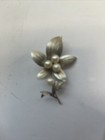 <!--F#f_0-->Sterling Silver Akoya Pearl Lily Brooch Marked Japan(needs Repair) , Broken Pin<!--F/-->
