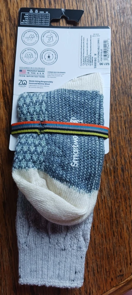 Smartwool Calcetines Mujer Mediano Med M Palomitas Cable Lana Merino Crew Azul Acogedor Foto 2 de 3