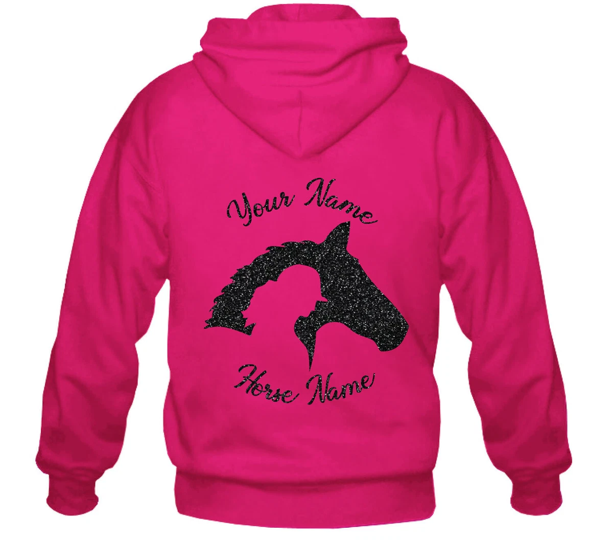 Childrens Personalised Horse Riding Hoodie Glitter Equestrian Back