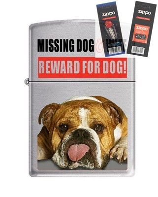 Zippo 200 Missing Dog Wife Reward Lighter with *FLINT & WICK GIFT SET*