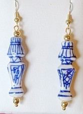 Porcelain Chinoiserie Bead Dangle Earrings Go...