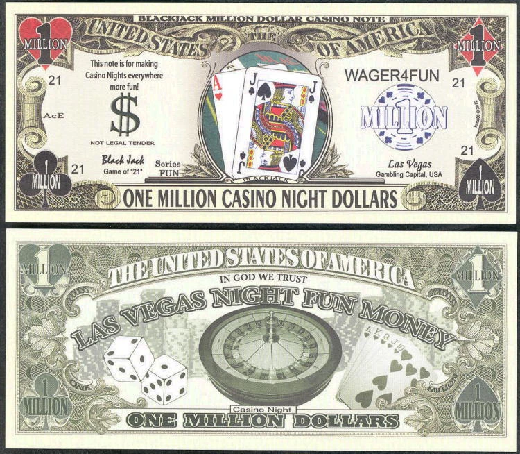 BLACKJACK CASINO NIGHT ONE MILLION DOLLAR NOVELTY BILL -Lot of 2 BILLS
