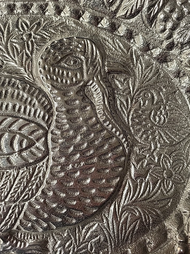 Bandeja para servir pavo ovalada de aluminio de 18"x13" vintage en relieve  Foto 3 de 4