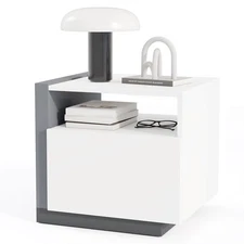 Modern Minimalist Nightstand with Drawer Asymmetrical Bed Side Table End Table