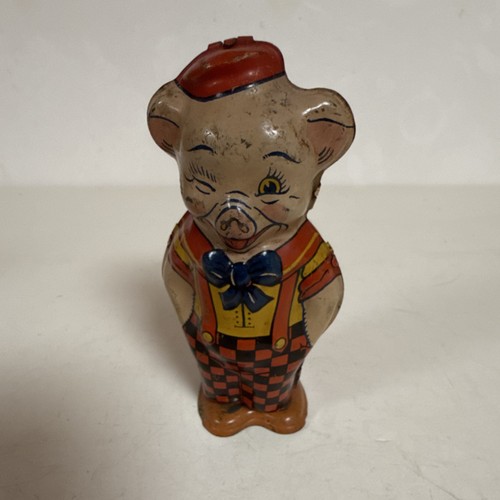 J. Chein & Co. Vintage Tin Wind-Up Pig Toy Character  