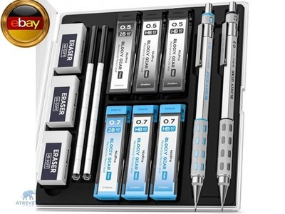 Nicpro 2 Stück Blocky Gear Metall Druckbleistifte Set mit Etui, 0,5 mm &