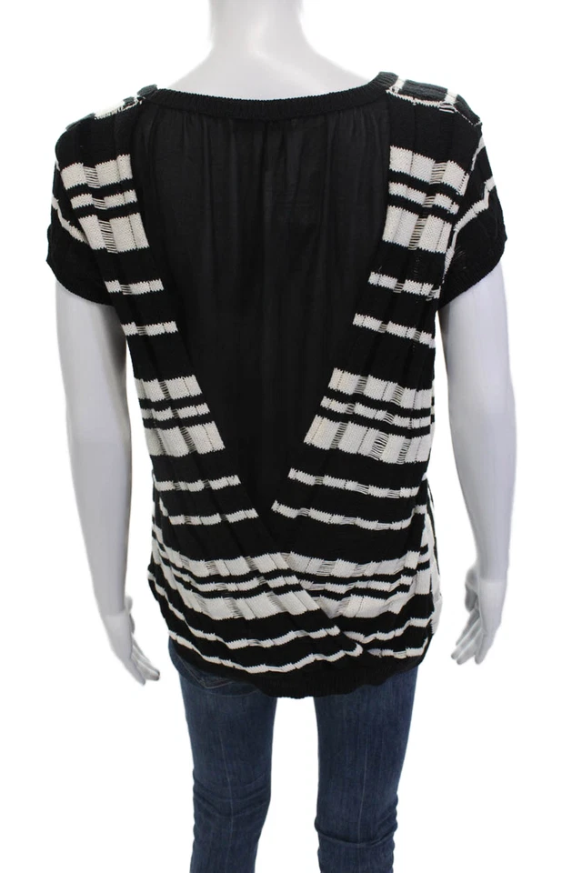 Top tejido a rayas Bailey 44 para mujer manga corta cuello redondo negro blanco talla mediana Foto 3 de 4