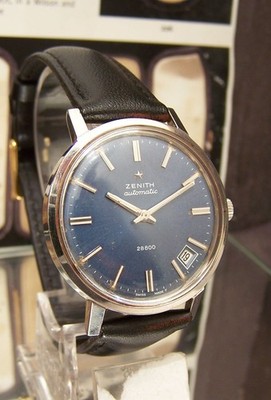 MINTY CASED ZENITH VINTAGE 28800 AUTOMATIC WATCH BLUE DIAL DATE @ 5