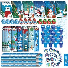 168-Piece Winter Holiday Stationery Gift Set for Kids   24-Pack Christmas Sto...