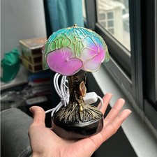 Vintage Table Lamp Stained Glass Resin Mushroom Plant Flower Bedroom Decoration