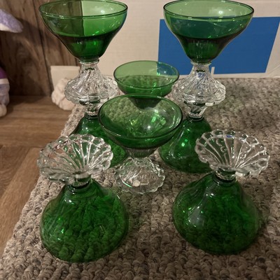 Vintage Set Of 8 Anchor Hocking Burple/Inspiration - Green Champagne/Sherbet...