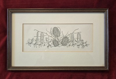 BOTANICAL DRAWING Mounted & Framed 1989 Signed GW Framed Floral