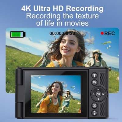 Tragbare 64MP Kamera mit 16X Zoom und 2 8 Zoll Flip Screen für Selbstaufnahme