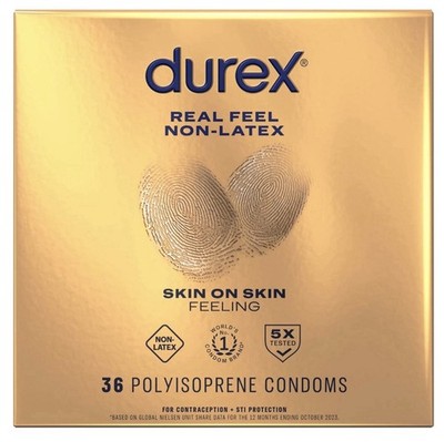Durex Real Feel Non Latex Condoms, Lubricated 36 Count (Pack of 1), Tan