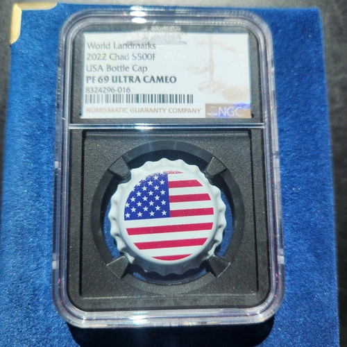 Chad. 2022, 500 Francs, Silver - NGC PF69 Ultra Cameo- Bottle Cap USA Coin