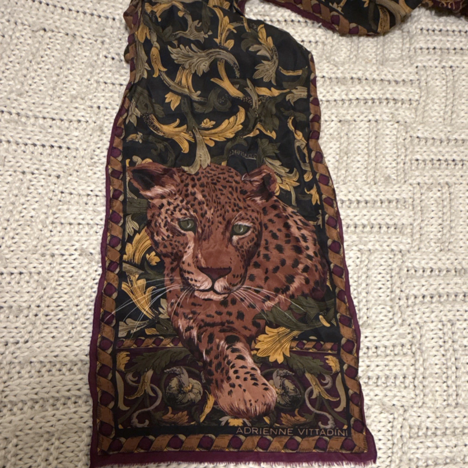 Adrienne Vittadini Silk Cheetah Animal Print Rectangle Scarf Multicolor Satin