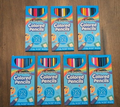 Pre-sharpened Colored Pencils Lot of 7 Non-Toxic Long Lasting 12 Colors Per Box