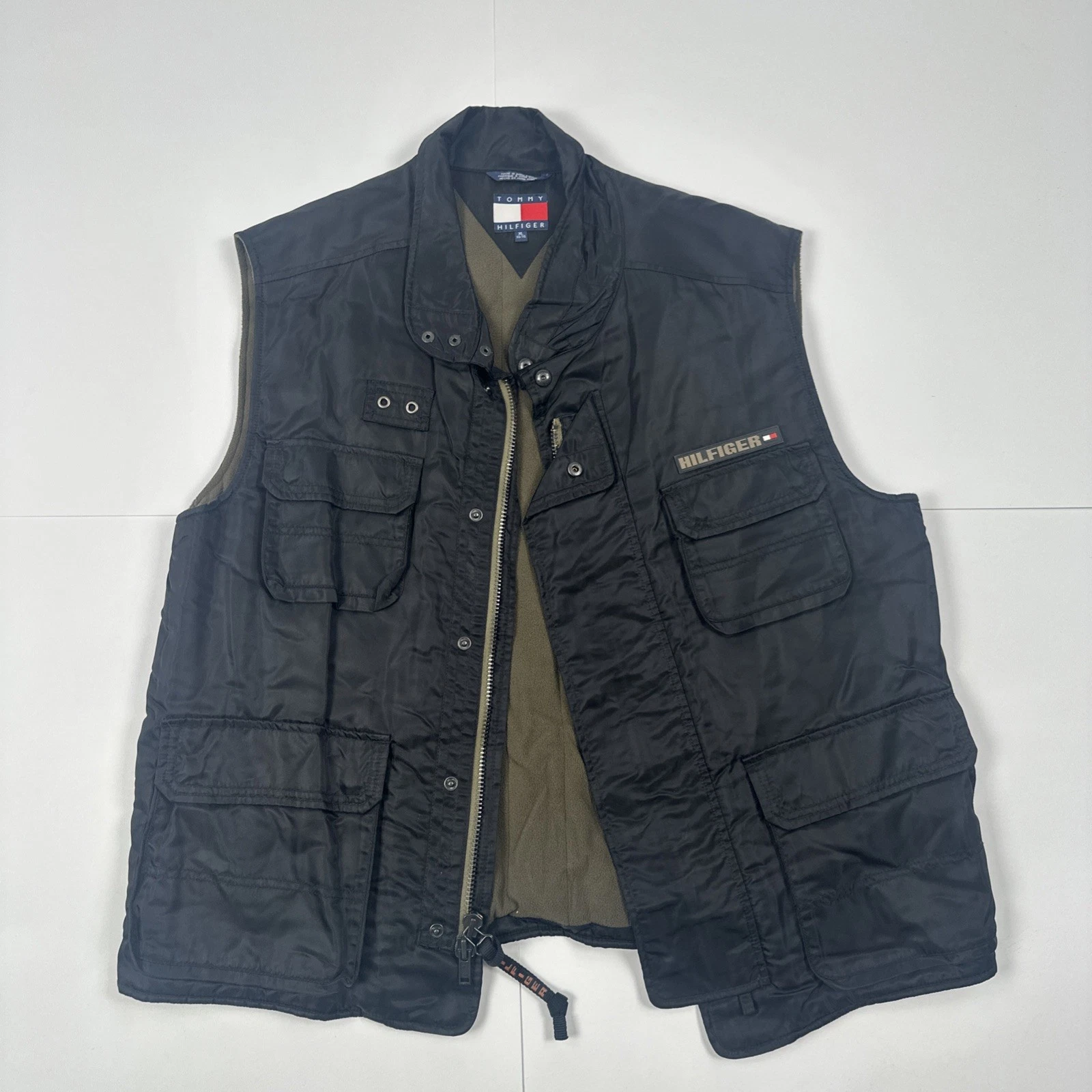 VTG Tommy Hilfiger Outdoor Multi Pocket Fleece Vest Black XL Xlarge Gorpcore