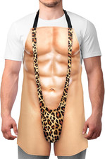 Funny Muscle Abdomen in Bikini BBQ Chef Apron Men Gag Party Kitchen Cooking Gift
