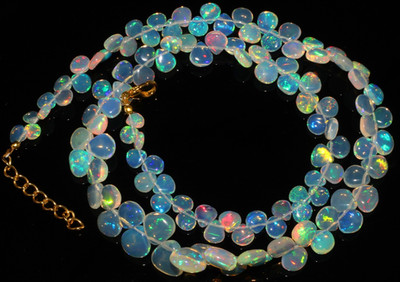 Ethiopian Opal Peardrop Beads Necklace 18'' Rainbow fire Opal Briolette Beads