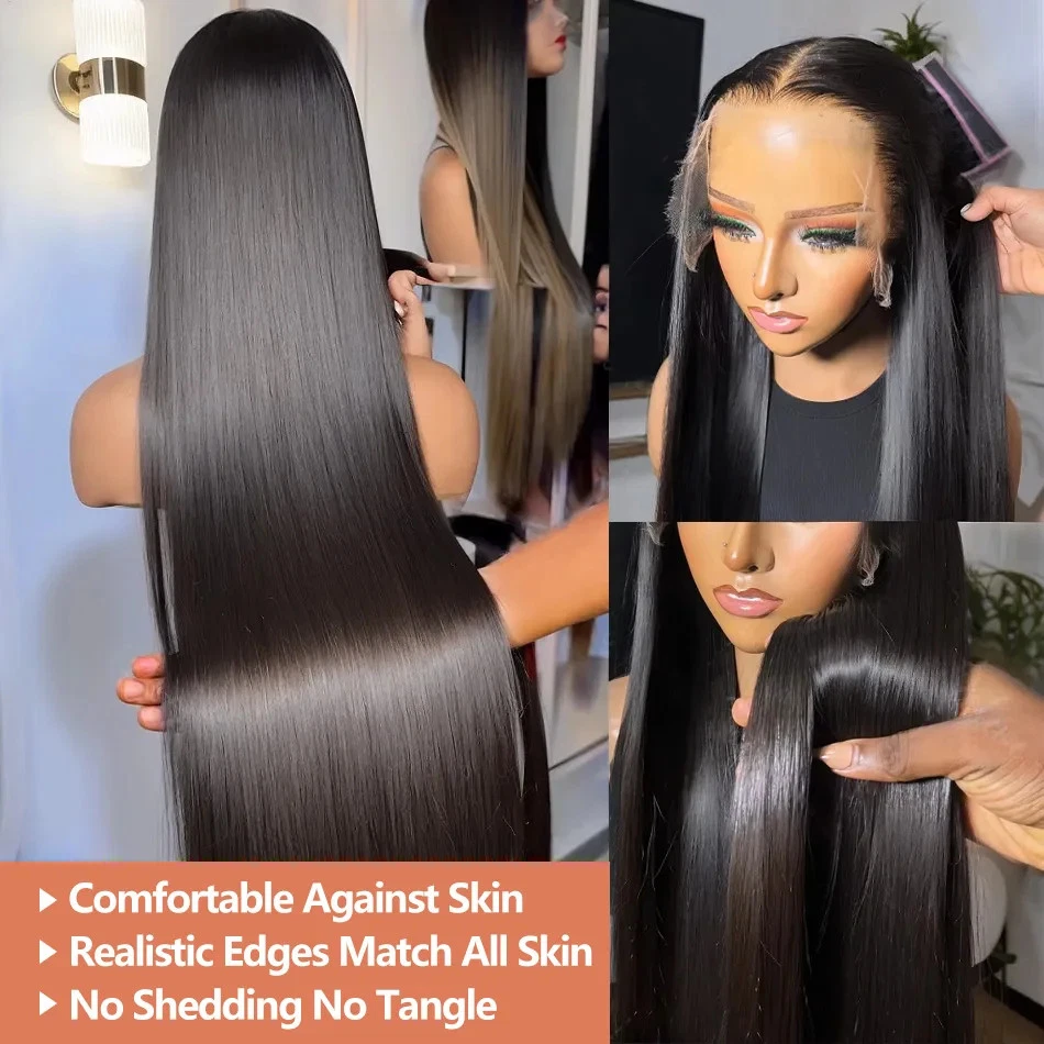 13x6 Bone Straight HD Lace Front Wig Pre Plucked 13x4 Brazilian Human Hair Wigs - Image 4 of 4