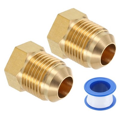 2Pcs 1/2'' Tube OD Brass Flare Plugs, 3/4''-16 UNF Male Thread SAE Pipe Fitting