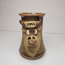 Vintage Funny Ugly Face 3D Mug Stoneware Pottery Bull With Nose Ring