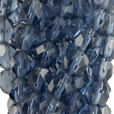 6mm Czech Faceted Montana Blue Firepolish Glass Beads 25