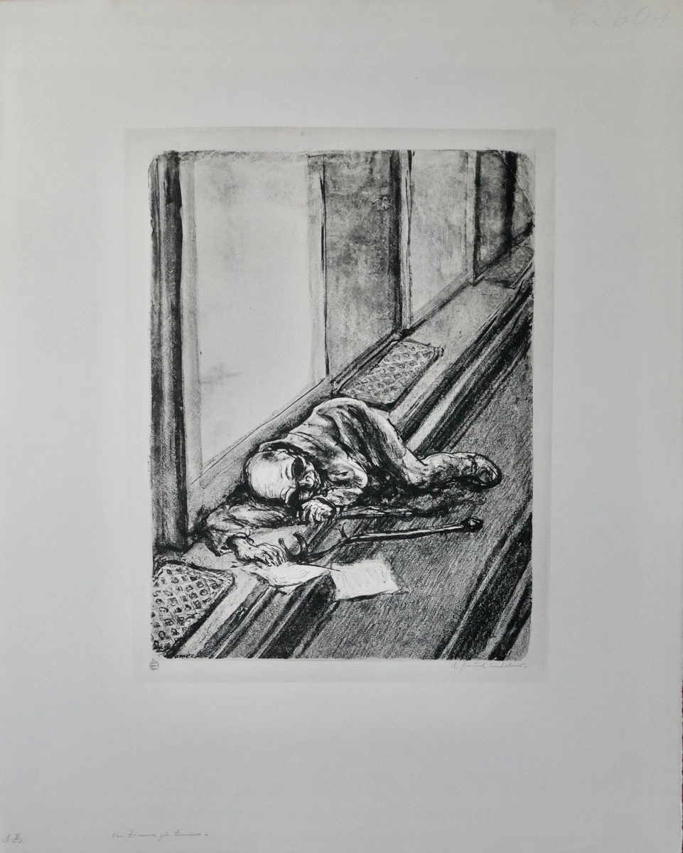 A. Paul Weber, Original Lithographie, signiert, Von Zimmer zu Zimmer