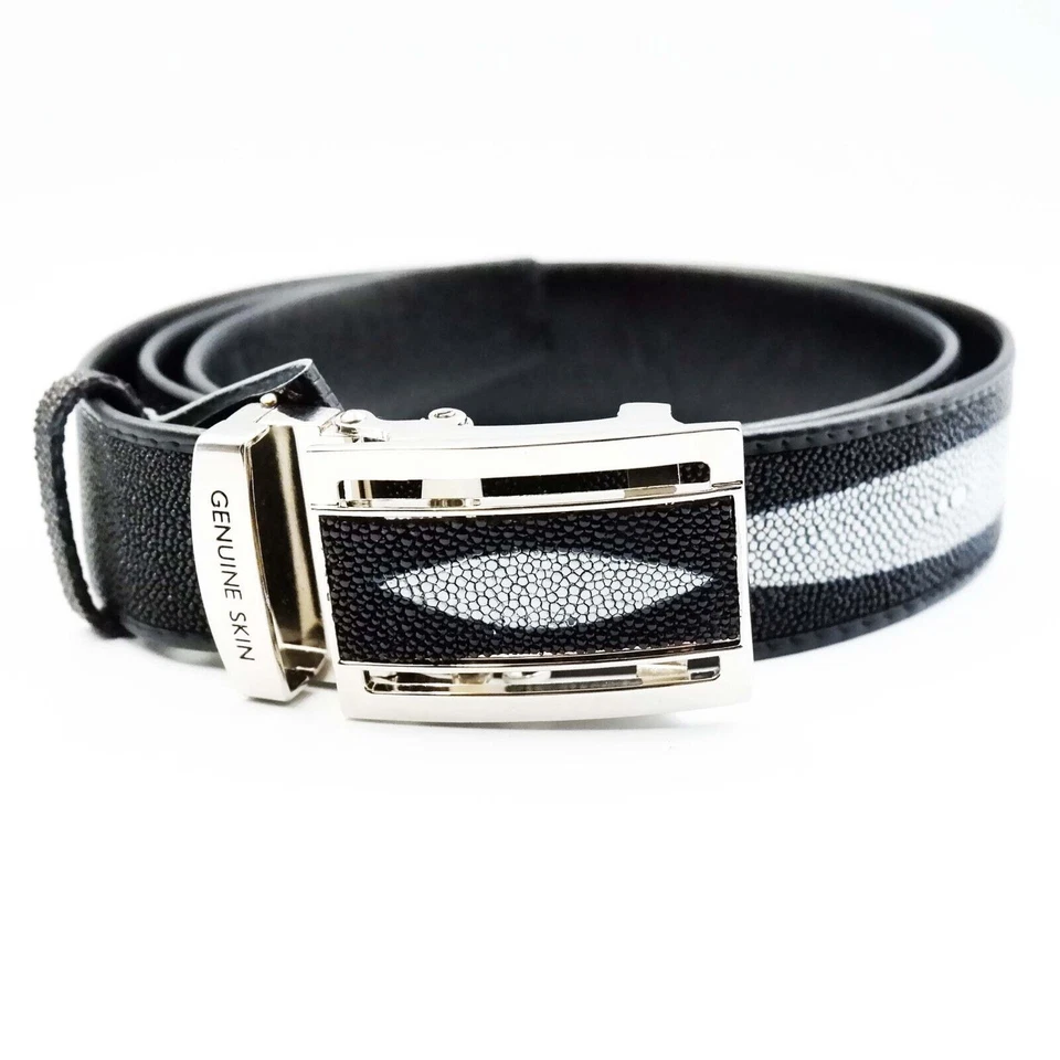 Nuevo cinturón con hebilla automática de metal piel de cuero real negro... - Imagen 2 de 4