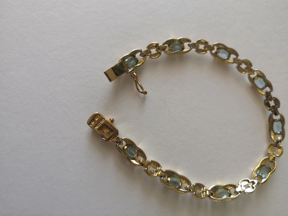 Brazalete de cadena aguamarina 925 chapada en oro 7,5" 12 g Foto 4 de 4